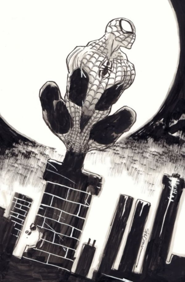 Image for 11x17 Larry Stroman watercolour of Spider-Man on a rooftop!