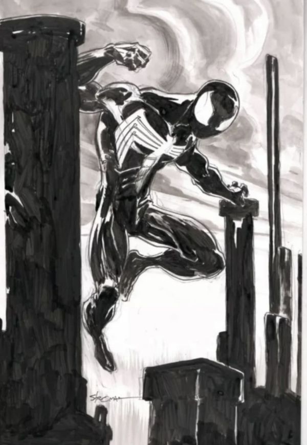 Image for 11X17 Larry Stroman Symbiote Spider-man (black suit) painted commission!