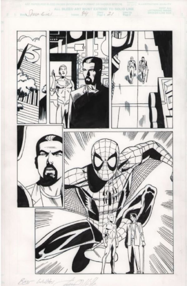 Image for Spider-Girl issue 44 page 21 . Features Peter Parker, Human Torch and Spider-Man ! Pencilled/signed by Pat Oliffe ! Inked by Al Williamson !