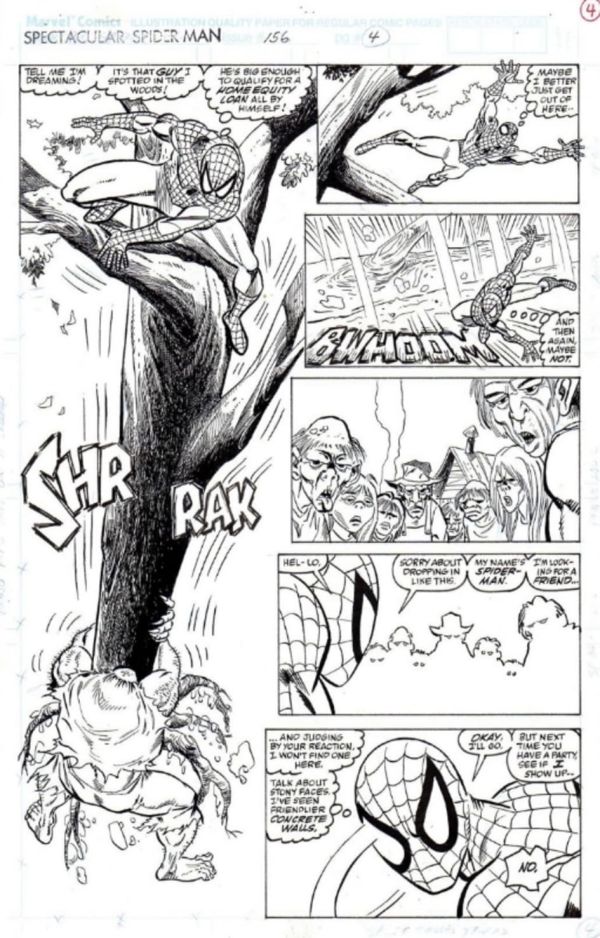 Image for Half-Splash Page! Spectacular Spider-Man issue 156 page 4 ! Pencils by Sal Buscema & inks by Mike Esposito ! Battle page of Spider-Man vs Banjo. Storyline of Search for Robbie Robertson