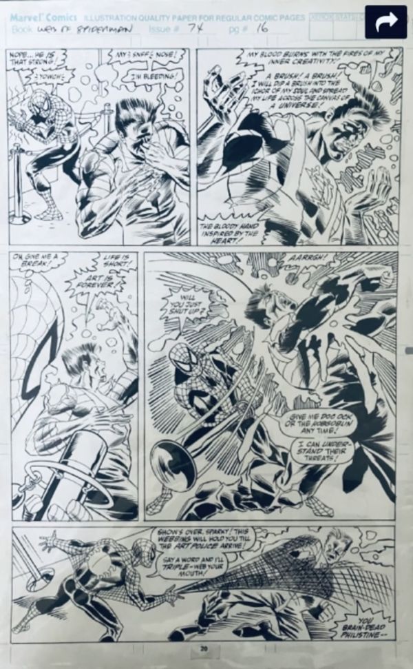 Image for Web of Spider-Man issue 74 page 16. Pencils by Alex Saviuk, inks by Keith Williams. 1st appearance of Spark ! Spider-Man battle page vs Spark !