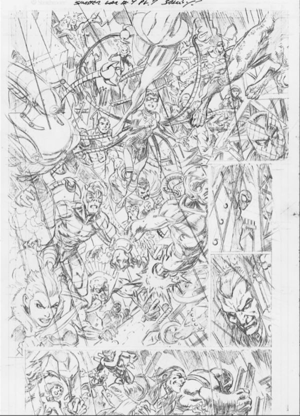 Image for Splash Page ! Sinister War issue 4 page 7 Pencilled by Mark Bagley ! Features Spider-Man & his rogues gallery, including Sinister Six, Savage Six, Morlun, Taskmaster, Juggernaut, etc.