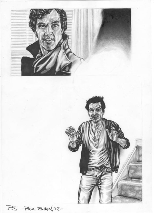 Image for SHERLOCK and MORIARTY Cumberbatch and Scott A4 ORIGINAL ART by PAUL SWAIN
