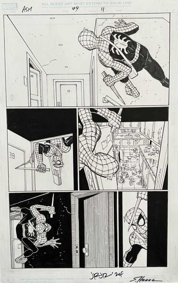 Image for  11x17 inch Original Art of Amazing Spider-Man issue 49 page 11 ! Spidey is in every panel ! Pencilled by John Romita Jr.! Inked by Scott Hanna ! Dual-Signed by Romita Jr & Hanna !