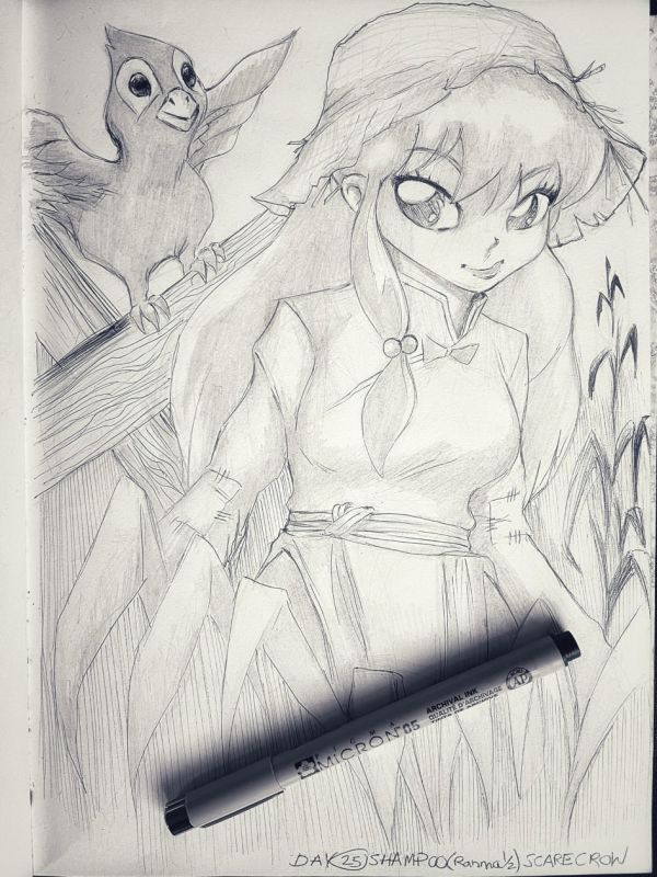 Image for Inktober / Arttrober 2024 Fusion Day 25: Shampoo (Ranma 1/2) Scarecrow