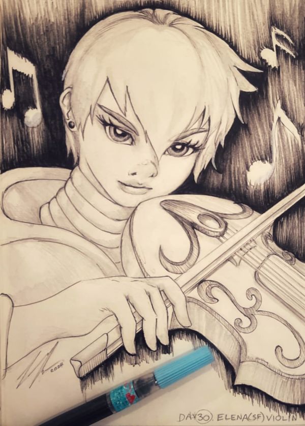 Image for Inktober / Arttrober 2024 Fusion Day 30: Elena (Street Fighter) Violin