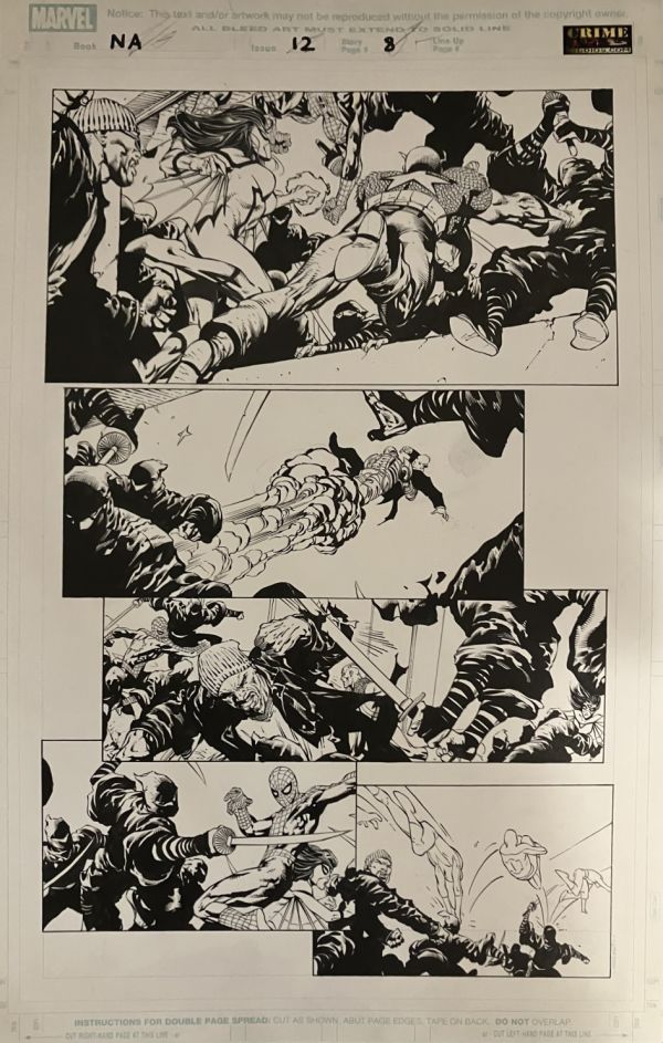 Image for New Avengers issue 12 Page 8 ! Pencilled by David Finch ! Inked by Danny Miki! Battle page featuring the Avengers (Spider-Man is part of this Avengers team !) VS the Hand! Page measures 11x17 inches !