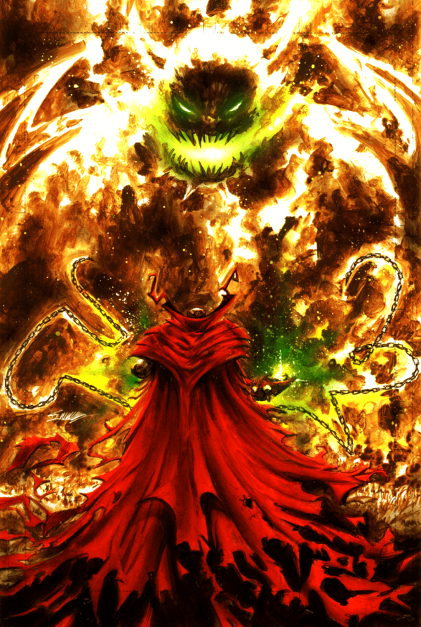 Image for Spawnuary event - Spawn vs Urizen in Hell Acrylic Painting by Manu Silva 