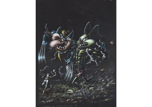 Image for Tazverine vs bugsbunny Hulk Art on Black paper by Manu Silva 