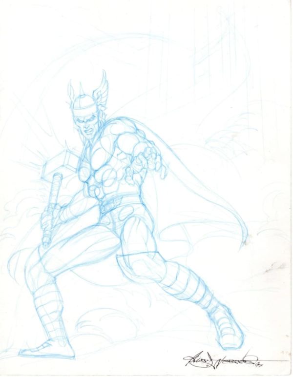 Image for Thor by Rudy Nebres 11x14 (fight ready) completely in blue pencil 1997