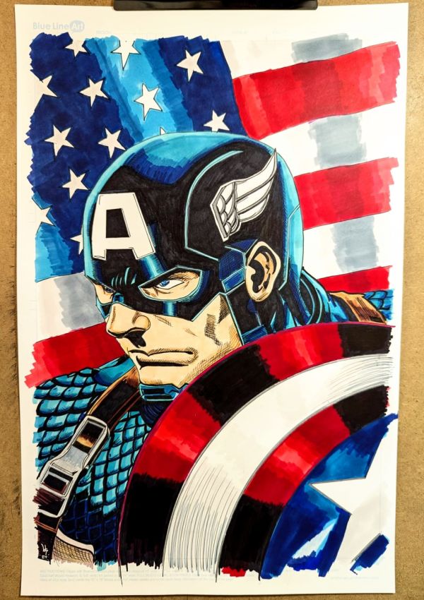 Image for 11x17 Captain America Original Art by Luis "Comic Vantage" Santiago 
