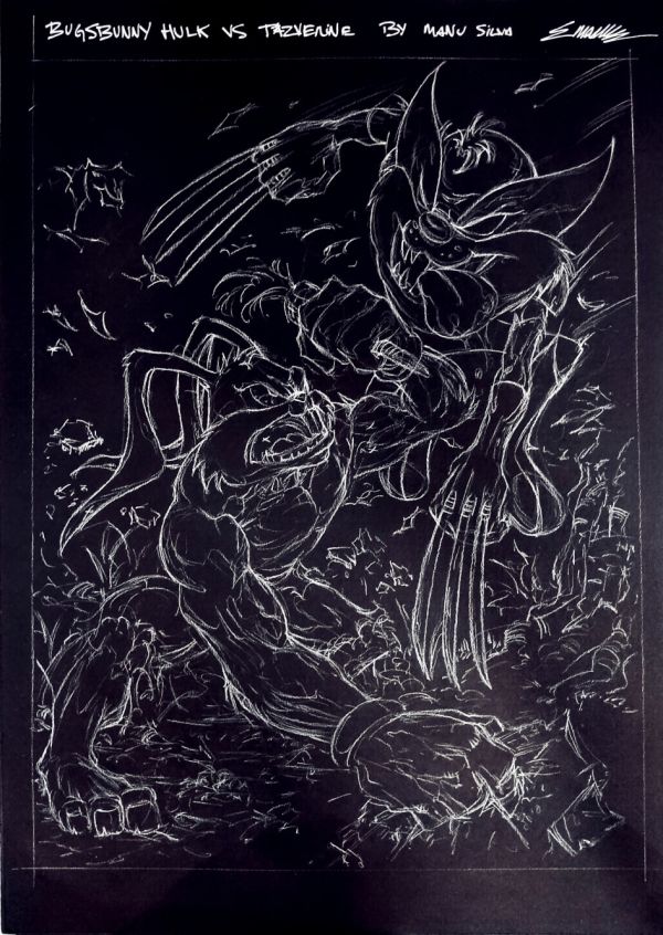 Image for Looney tunes Bugsbunny Hulk vs Tazverine by Manu Silva on Black paper 