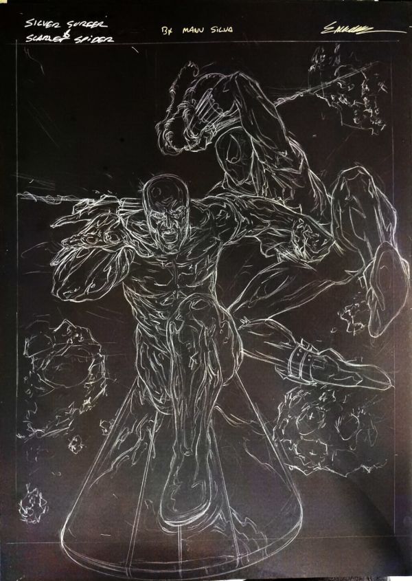 Image for Wip Marvel team UP Scarlet Spider and silver Surfer on Black paper by Manu Silva 