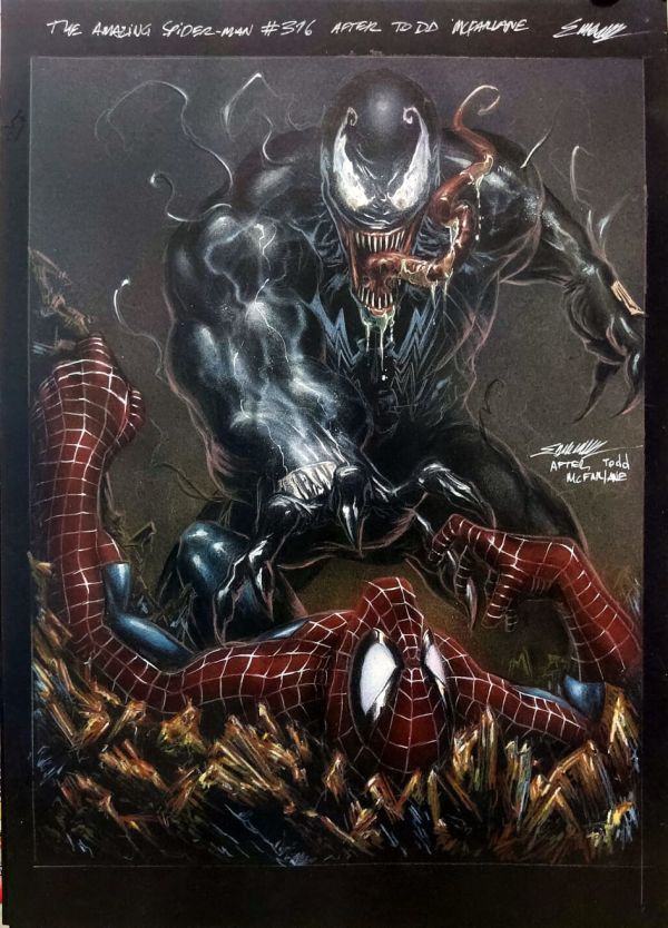 Image for Spider Man vs Venom homage to amazing Spider Man #316 after Todd McFarlane by Manu Silva