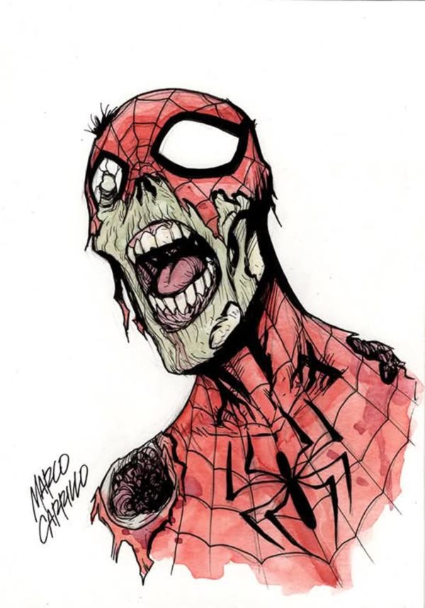 Image for Spiderman Zombie watercolor bust sketch