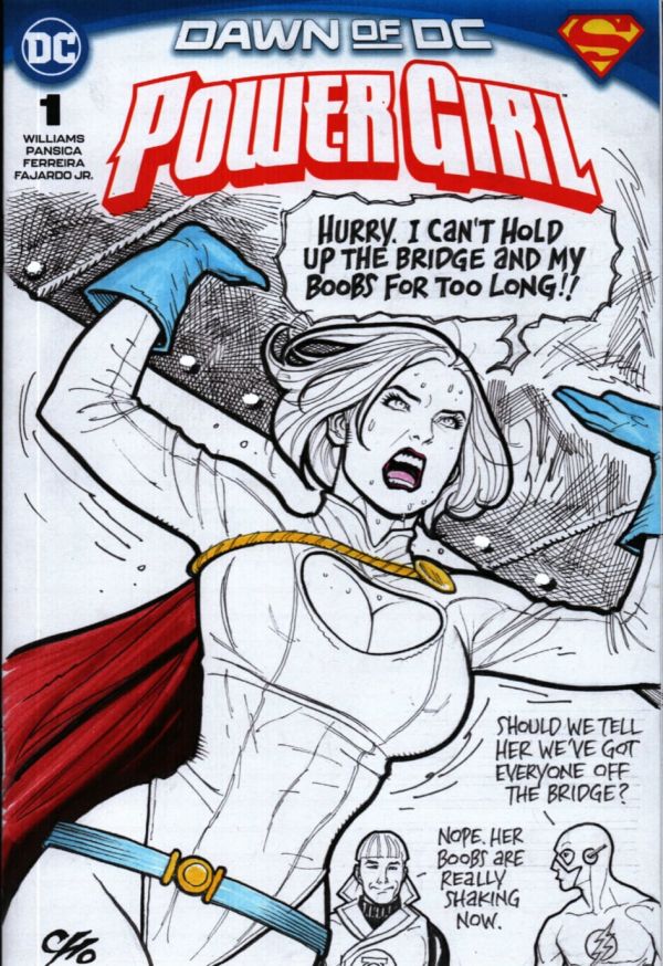 Image for Frank Cho Power Girl sketch cover drawn live at C2E2