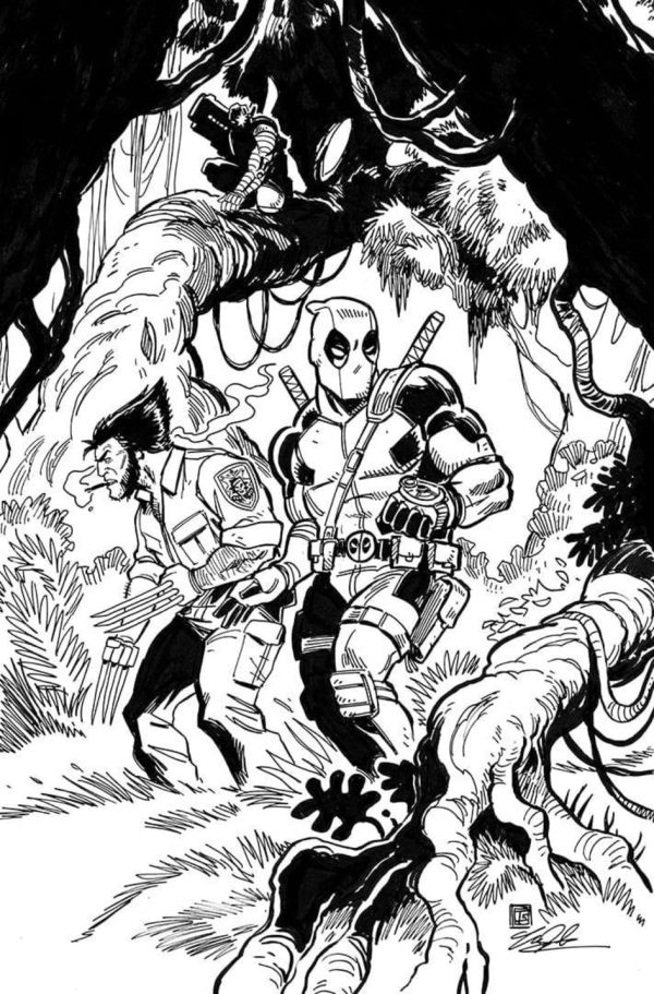Image for Deadpool and Wolverine ink drawing by Tim Shinn