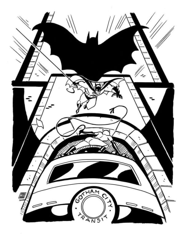 Image for Batman vs Catwoman ink drawing by Tim Shinn