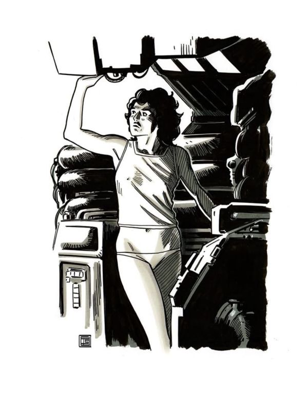Image for Alien Ripley ink drawing by Tim Shinn