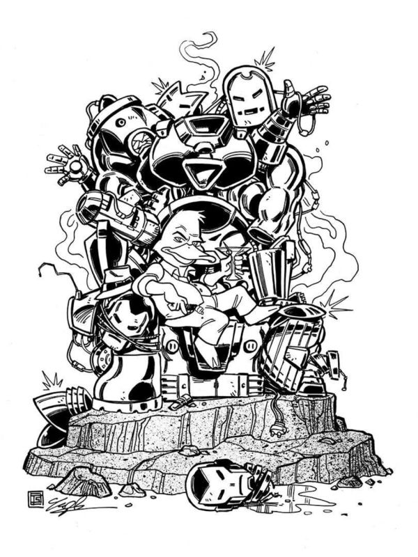 Image for Howard The Duck Iron Throne ink drawing by Tim Shinn