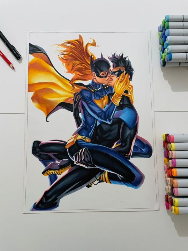 Image for Batgirl and Robin original 11x17” hand colored ORIGINAL art by famous artist Thony Silas - STARTING $1
