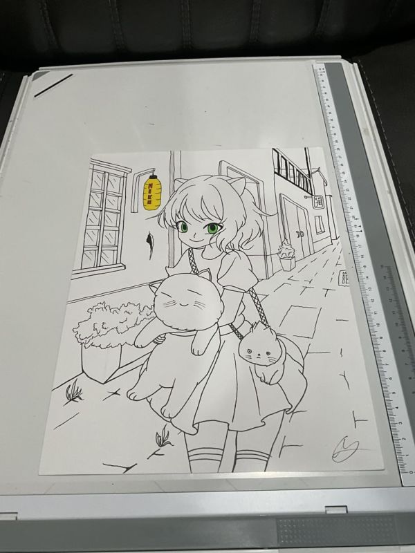 Image for Girl with Cat Manga Sketch