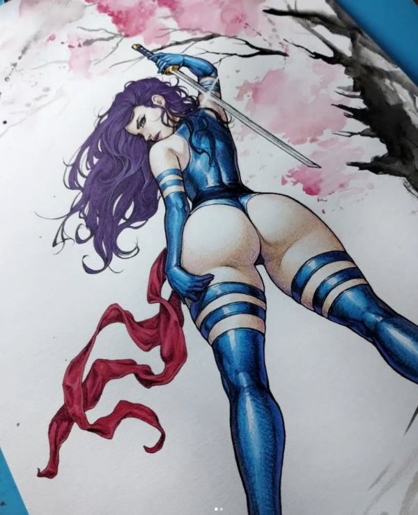 Image for Psylocke Cherry Blossom Pin Up Art by M. R. Gunn