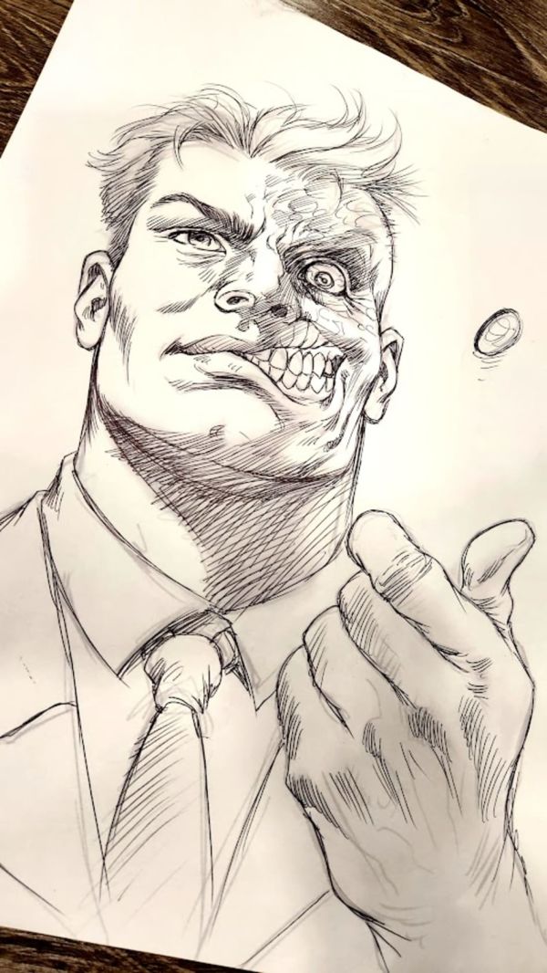 Image for Two Face Batman Prelim Sketch By Lucio Parrillo