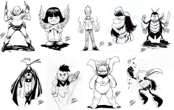 Image for 9 Mexican charcters a nine 8.5x5 inch ink pieces