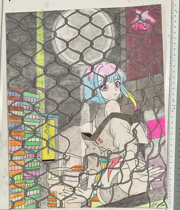 Image for Lucy from cyberpunk edgerunners waiting for the moon transport
