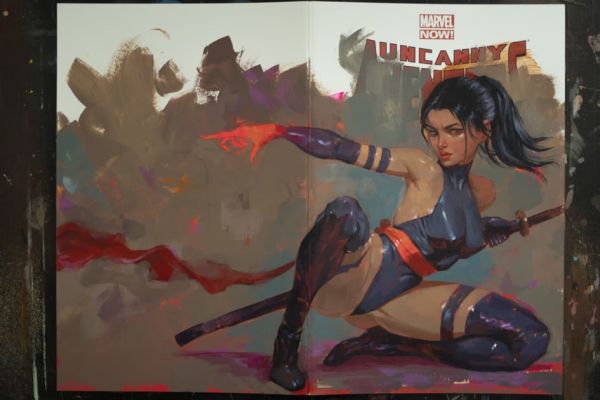 Image for Psylocke Acrylic Painting on Uncanny Avengers Sketch Cover