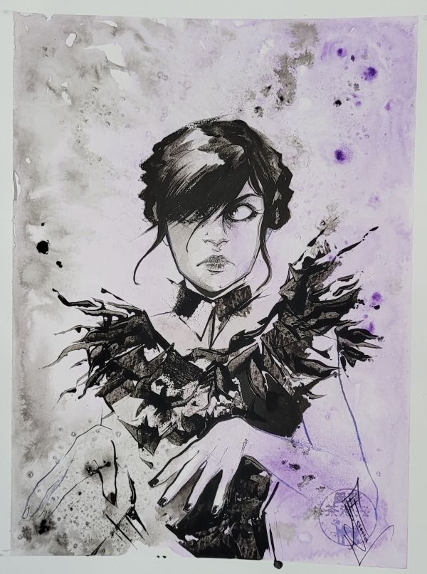Image for Wednesday Addams Ink and Gouache Illustration