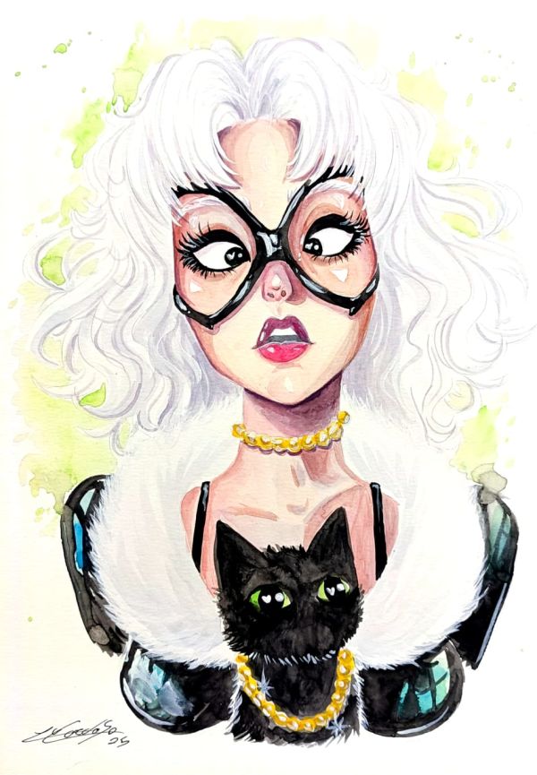Image for Black Cat with Cat 9"12 watercolor 