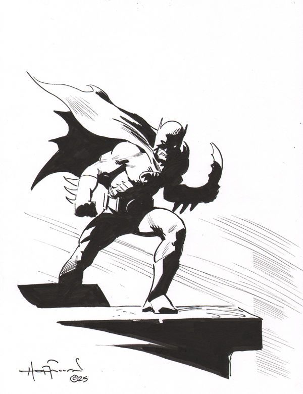 Image for Batman Rooftop Batarang Scene Ink Art