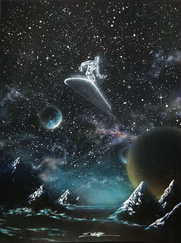 Image for Silver Surfer on Black paper original Art by Manu Silva