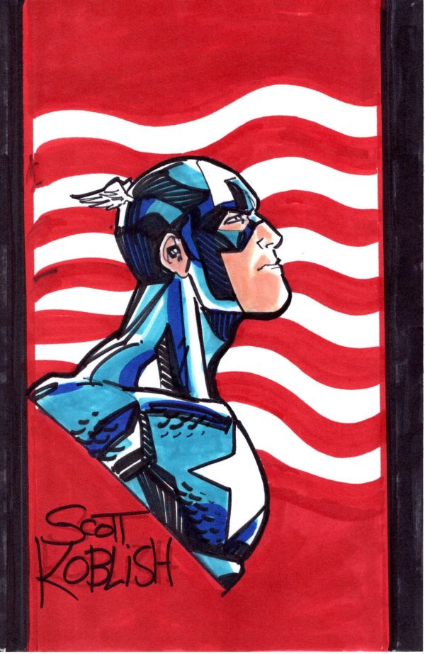 Image for CAPTAIN AMERICA BACKER BOARD INK COLOR ORIGINAL ART SIGNED SCOTT KOBLISH