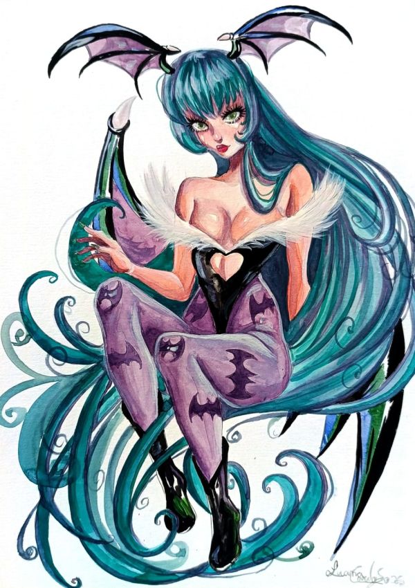 Image for Morrigan Aensland 9"12 watercolor by Lu Cardoso 
