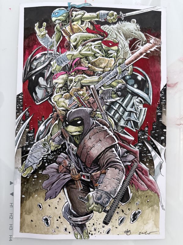 Image for TMNT and Splinter vs Shredder Watercolor by Escroza Bros