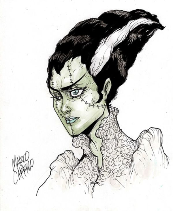 Image for Bride of frankenstein watercolor bust sketch