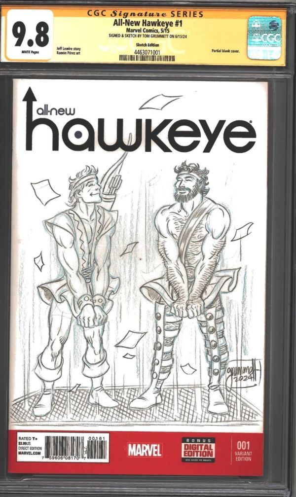 Image for Hawkeye and Hercules doing a “The Seven Year Itch” moment sketch cover by Tom Grummett 