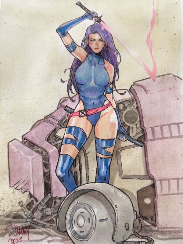Image for Psylocke 9x12 Mixed Media Art