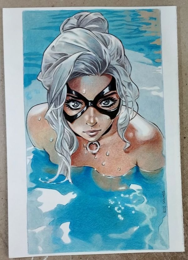 Image for Black Cat art (9"x12") art on canson 180 gms paper, art by edi santos.