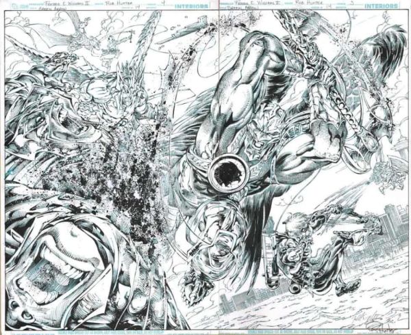 Image for Green Arrow Issue 14 splash pages 4-5 by Freddie E. Williams II (PENCILS) & Rob Hunter (INKS)