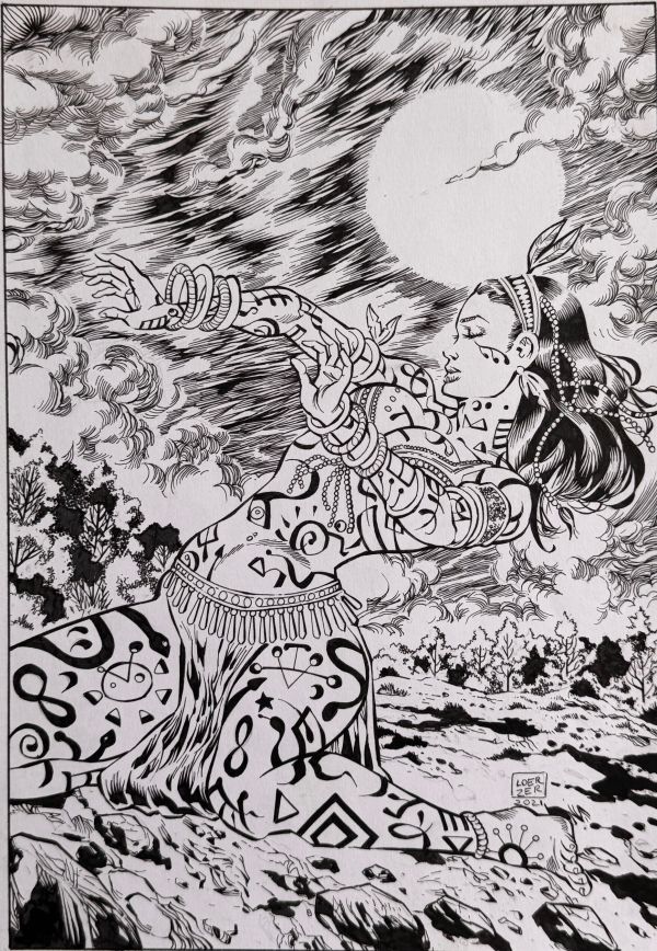 Image for Fantasy Sexy Warrior original Ink pin up art by Loerzer