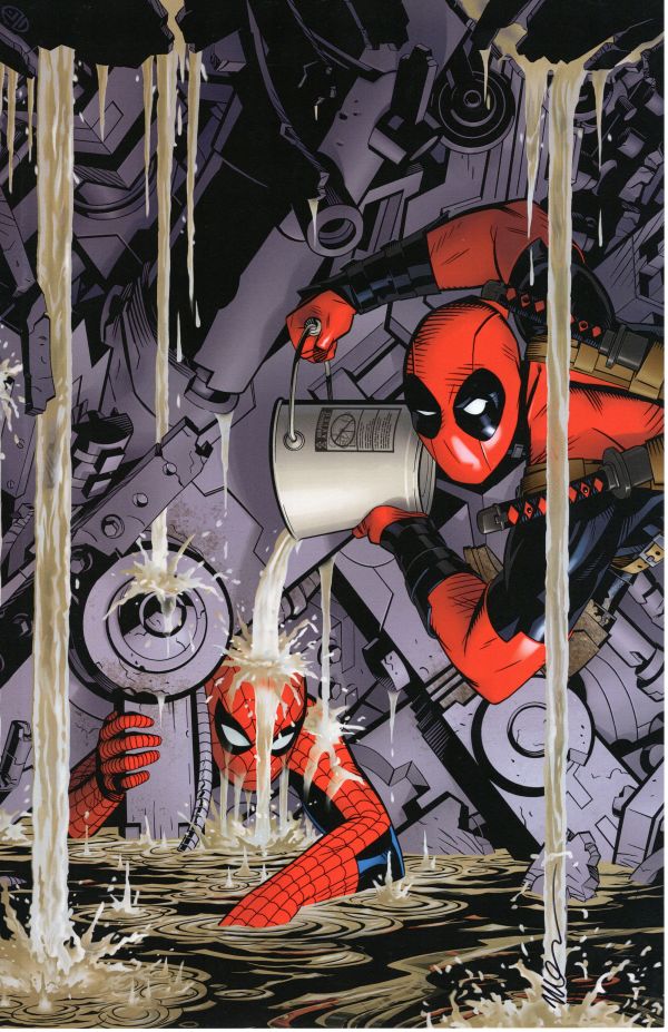 Image for AMAZING SPIDER-MAN 7 INCENTIVE COVER PRINT "DEADPOOL 75th ANNIVERSARY PHOTOBOMB" SIGNED MICHAEL GOLDEN