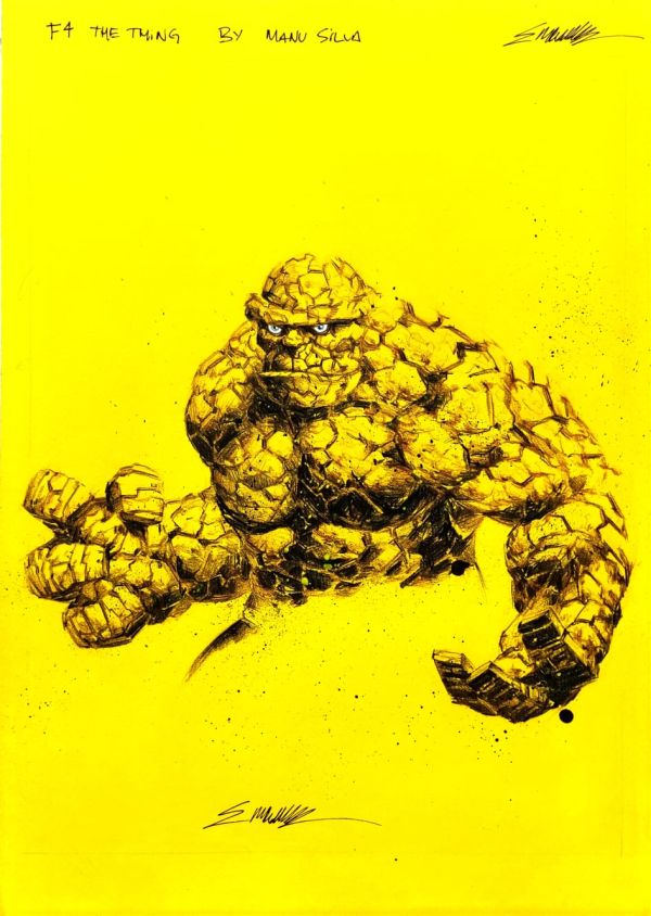 Image for The thing - fantastic four on yellow paper by Manu Silva 