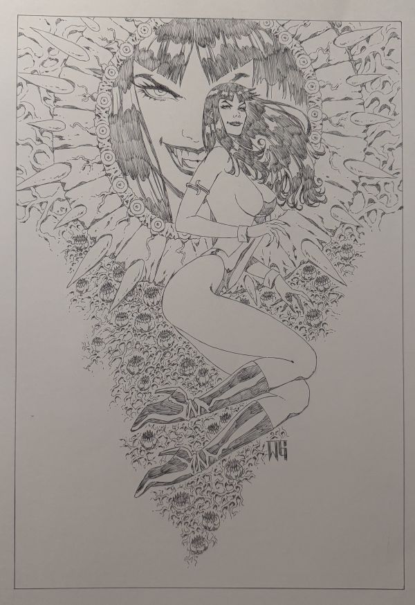 Image for Vampirella Original Ball point pen original art by Walter Geovani