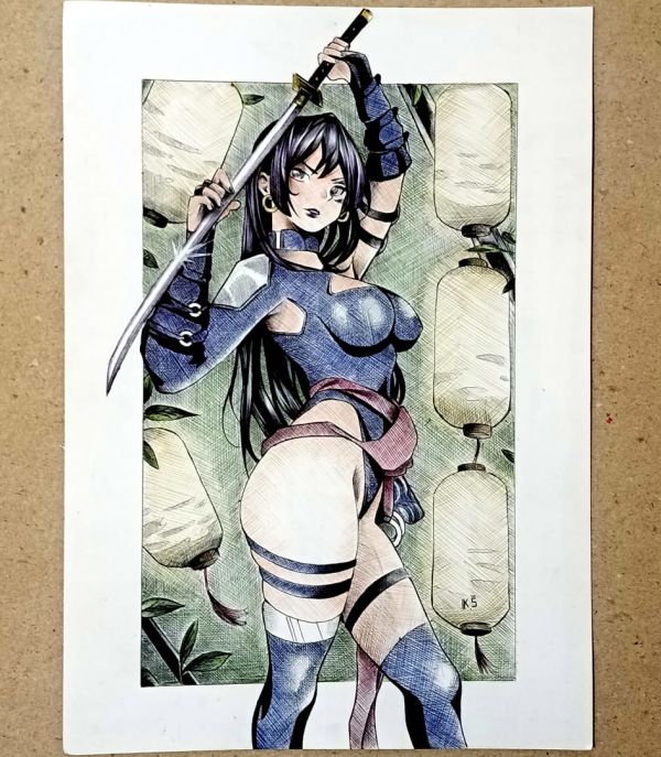 Image for Psylocke in 9x12, made only by ballpoint pens 