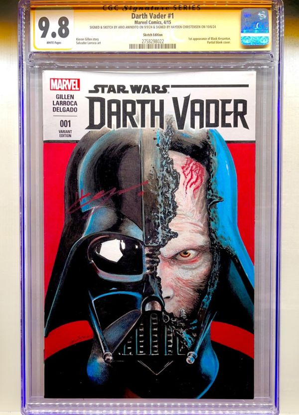 Image for DARTH VADER sketch signed by HAYDEN CHRISTENSEN & ARIO ANINDITO CGC 9.8