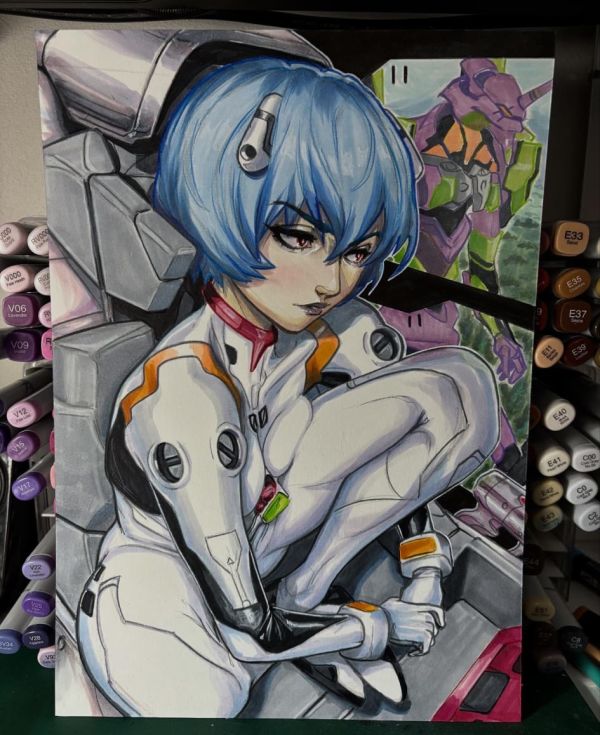 Image for Rei Ayanami Neon Genesis Evangelion A4 Original Art - Arttrober 2025